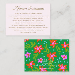 Cute Floral AfterCare for Lash Extensions Salon Business Card