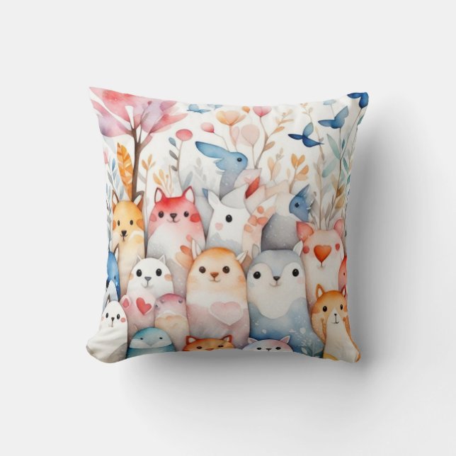Cute floral animals cute design throw pillow (Front)