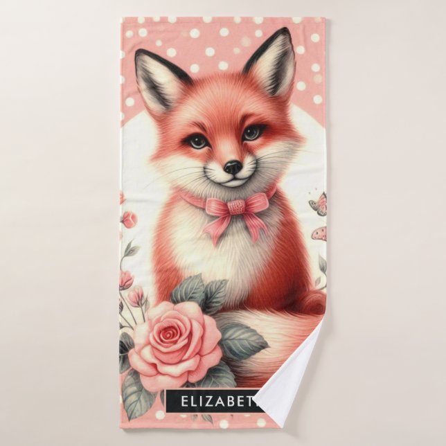 Cute Floral Baby Fox Bath Towel (Bath Towel)