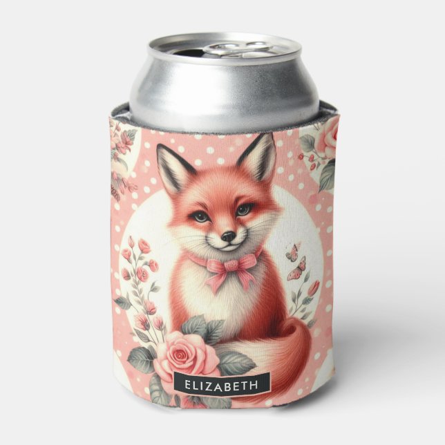 Cute Floral Baby Fox Can Cooler (Can Front)