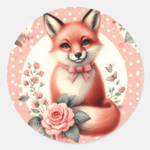 Cute Floral Baby Fox Classic Round Sticker