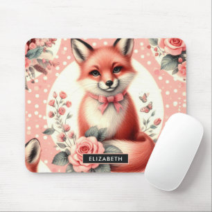 Cute Floral Baby Fox Mouse Pad