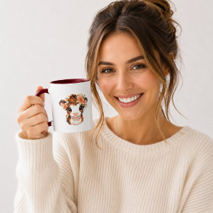 Cute Floral Baby Highland Cow Mug Kawaii Cow Cof
