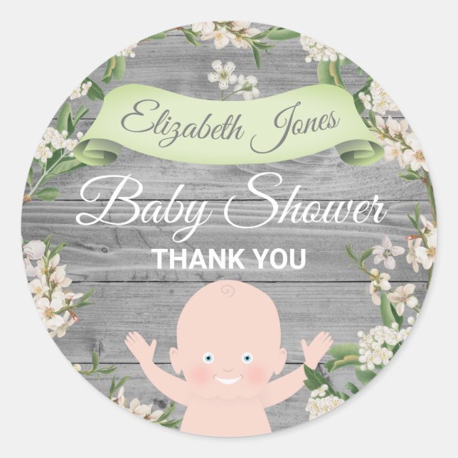 Cute Floral Baby Shower Classic Round Sticker (Front)