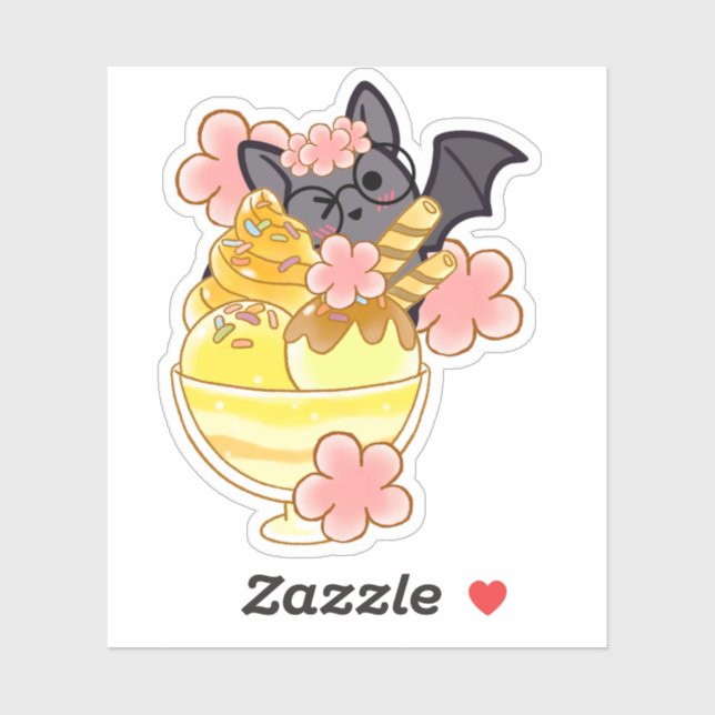 Cute Floral Bat with Ice Cream Sundae (Sheet)