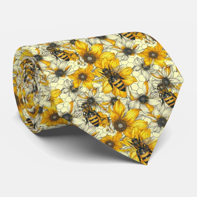 Cute floral bee tiled pattern tie (Rolled)