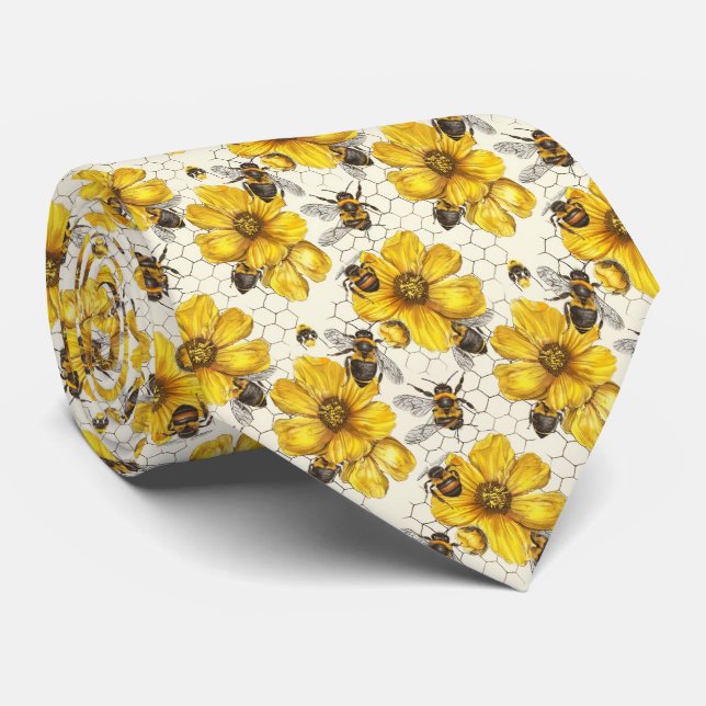 Cute floral bee tiled pattern  tie (Rolled)