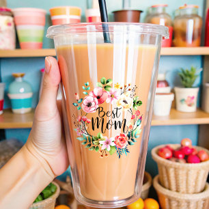 cute floral best mom acrylic tumbler