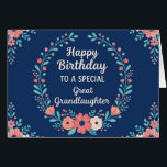 Cute Floral Birthday Card for Great Granddaughter<br><div class="desc">Celebrate your sweet great-granddaughter with this adorable floral birthday card from her "favourite" great-grandma, featuring soft coral and blush blossoms arranged in a delicate wreath on a navy background. The cheerful design and heartfelt message make it perfect for girls of any age—from youth or teens to young-at-heart adults. Customize the...</div>