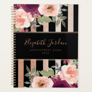 Cute Floral Black Rose Gold Glitter Planner