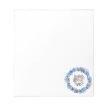 Cute Floral Blue Hydrangea Wolf Design Notepad