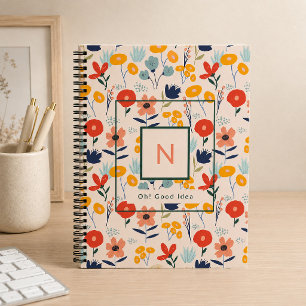 Cute Floral Blush Pink Pattern Monogram Notebook