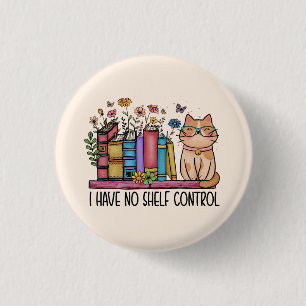 Cute Floral Books and Cat 1 Inch Round Button