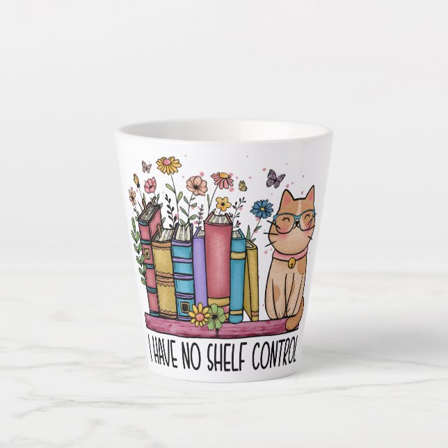 Cute Floral Books and Cat Latte Mug (Front)