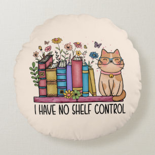 Cute Floral Books and Cat Round Pillow
