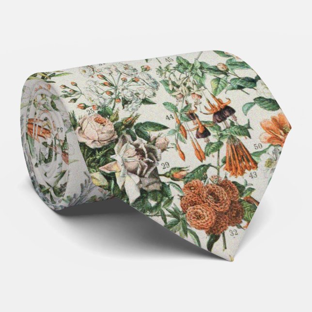 Cute Floral Botanical Drawing by Adolphe Millot Tie (Rolled)