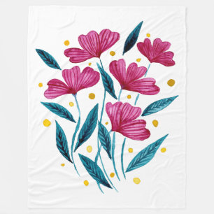 Cute floral bouquet - magenta and teal fleece blanket