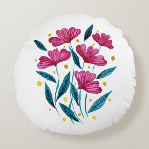 Cute floral bouquet - magenta and teal round pillow