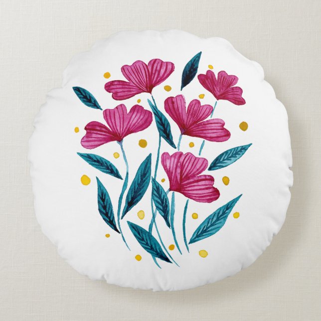 Cute floral bouquet - magenta and teal round pillow (Front)