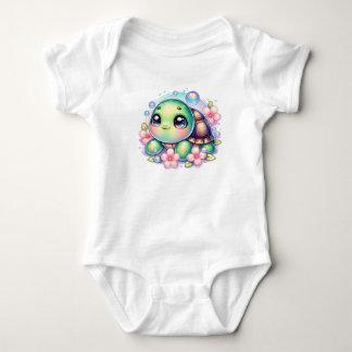 Cute Floral Bubbly Turtle Baby Bodysuit