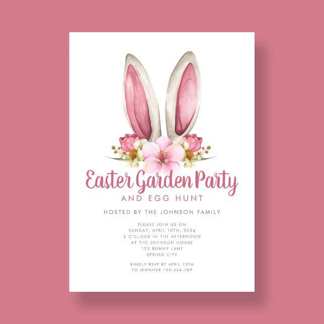 Cute Floral Bunny Ears Easter Garden Party Invitation (Cute Floral Bunny Ears Easter Garden Party Invitation)