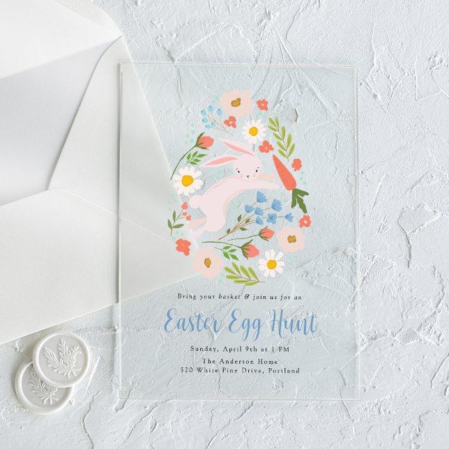 Cute Floral Bunny Easter Egg Hunt Acrylic Invitations (Creator Uploaded)