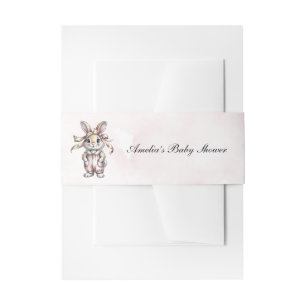 Cute Floral Bunny Girl Baby Shower Invitation Belly Band