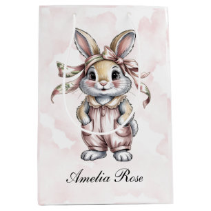 Cute Floral Bunny Girl Baby Shower Medium Gift Bag