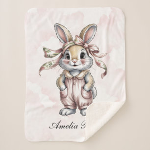 Cute Floral Bunny Girl Baby Shower Welcome Sign Sherpa Blanket