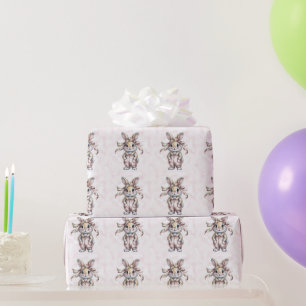 Cute Floral Bunny Girl Baby Shower Wrapping Paper