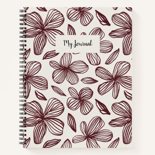 Cute Floral Burgundy Monogram  Notebook (Front)