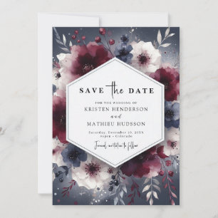 Cute Floral Burgundy Wedding Save The Date