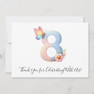 Cute Floral Butterfly Eighth Birthday Thank You Card