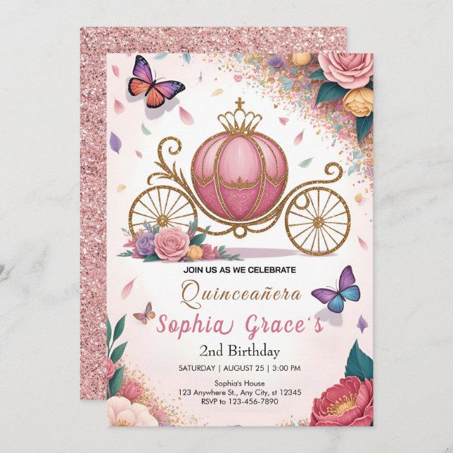 Cute Floral Butterfly Party Invitation (Front/Back)