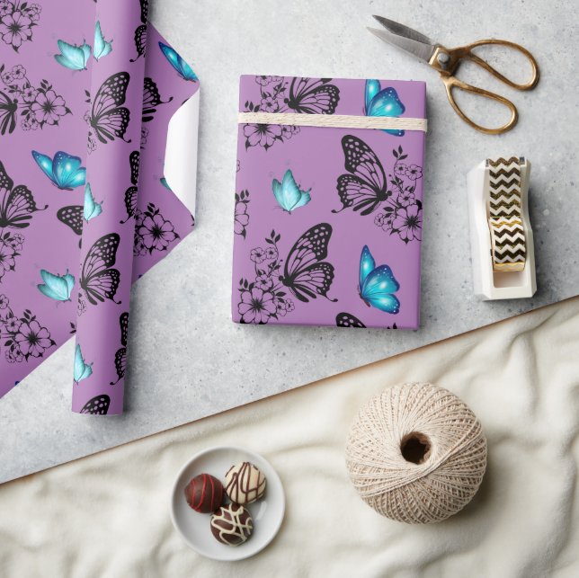 Cute Floral Butterfly Pattern Lavender Wrapping Paper (Crafts)