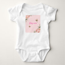 Cute Floral Butterfly Personalized Baby Girl Bodys