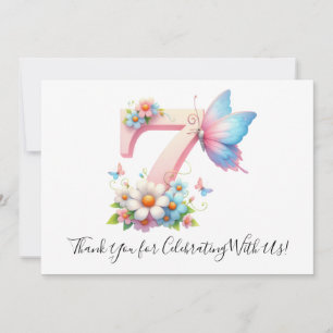 Cute Floral Butterfly Seventh Birthday Thank You  Card