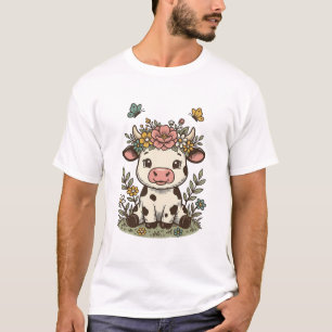 Cute Floral Calf Vintage Engraving Vector Design_1 T-Shirt