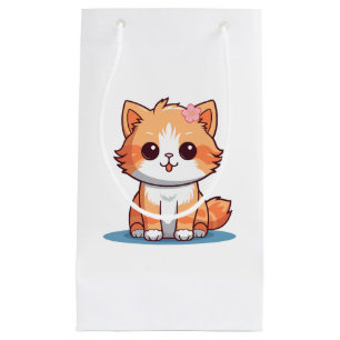 Cute Floral Cat Design Gift Soft Pastel Aesthetic Small Gift Bag