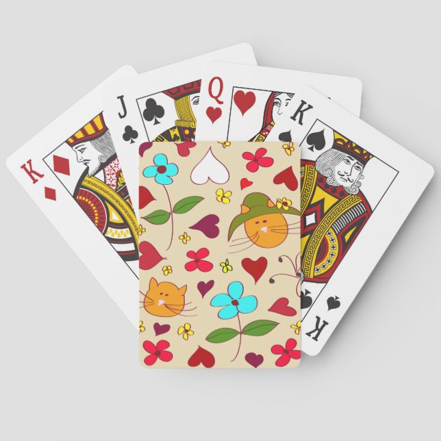 Cute Floral Cat Flower Hat 2 Playing Cards (Back)