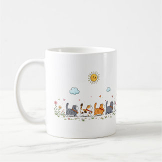 Cute Floral Cat Parade Watercolor Mug | Whimsical