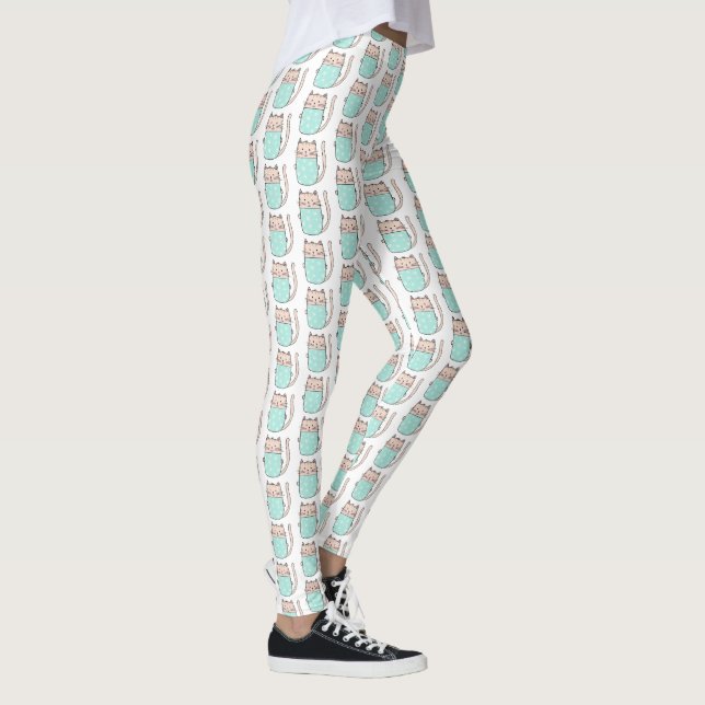 Cute Floral Cat Pattern Leggings (Right)