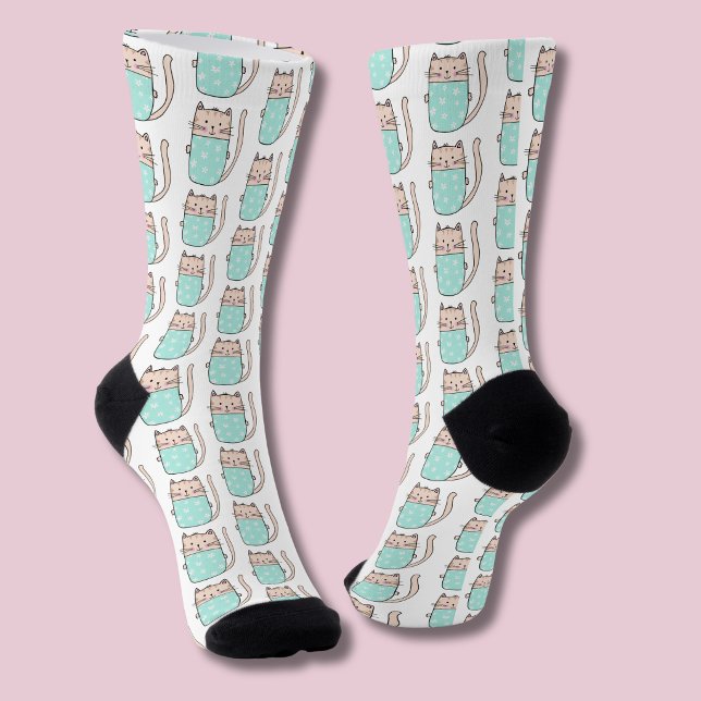Cute Floral Cat Pattern Socks (Kitty cat pattern socks)