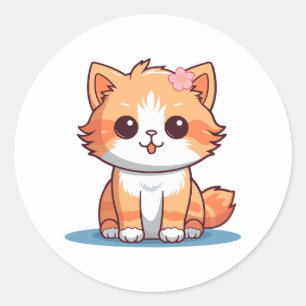 Cute Floral Cat Sticker – Pastel Aesthetic Kitten 