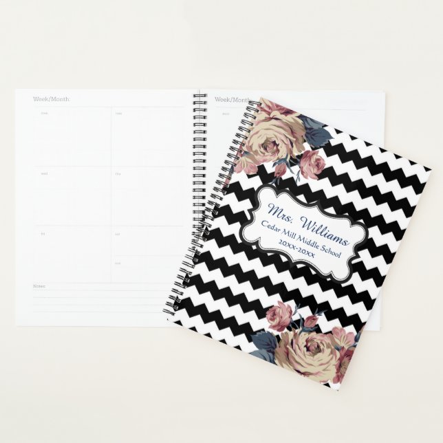Cute Floral Chevron Planificateur enseignant perso (Devant avec enveloppe)
