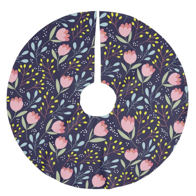 Cute Floral: Colourful Flowers Pattern. Brushed Polyester Tree Skirt (Front)