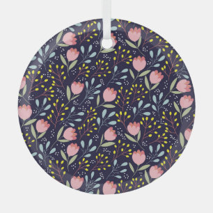 Cute Floral: Colourful Flowers Pattern. Glass Ornament
