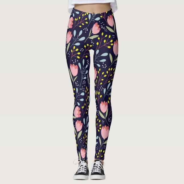 Cute Floral: Colourful Flowers Pattern. Leggings (Front)