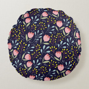 Cute Floral: Colourful Flowers Pattern. Round Pillow
