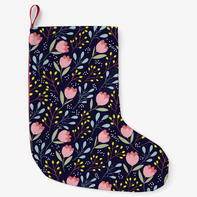 Cute Floral: Colourful Flowers Pattern. Small Christmas Stocking (Front)